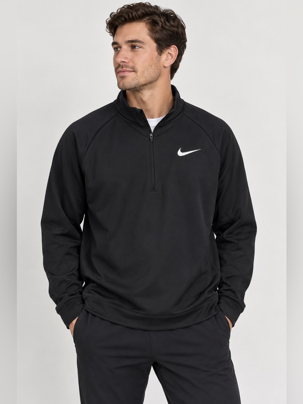 Nike Dri-FIT 1/4 Zip Pullover Black 2XL Men’s Athletic White Embroidered Swoosh